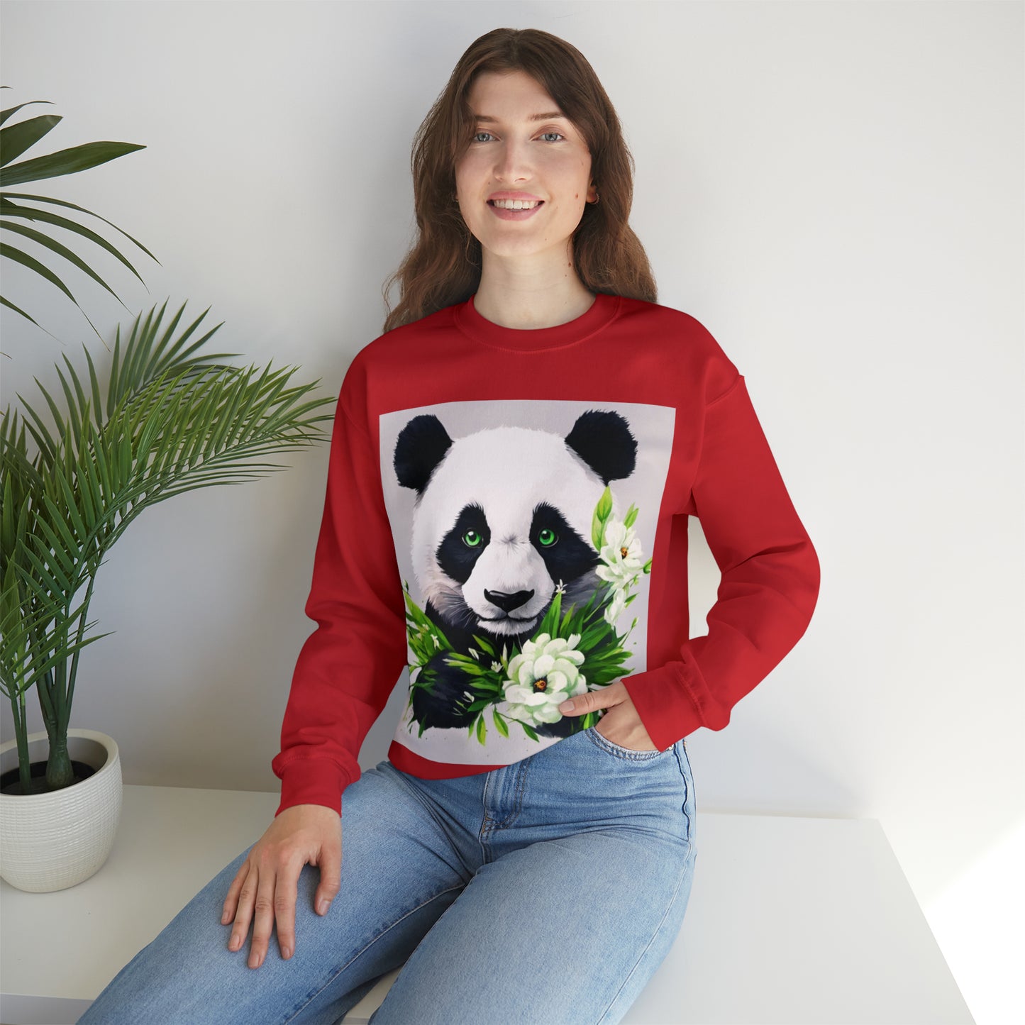 Flower Power Panda  Unisex Heavy Blend™ Crewneck Sweatshirt