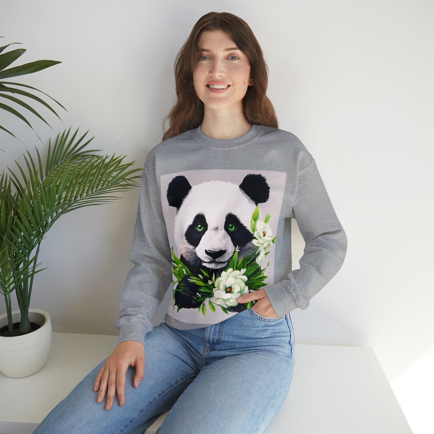 Flower Power Panda Unisex Heavy Blend™ Crewneck Sweatshirt