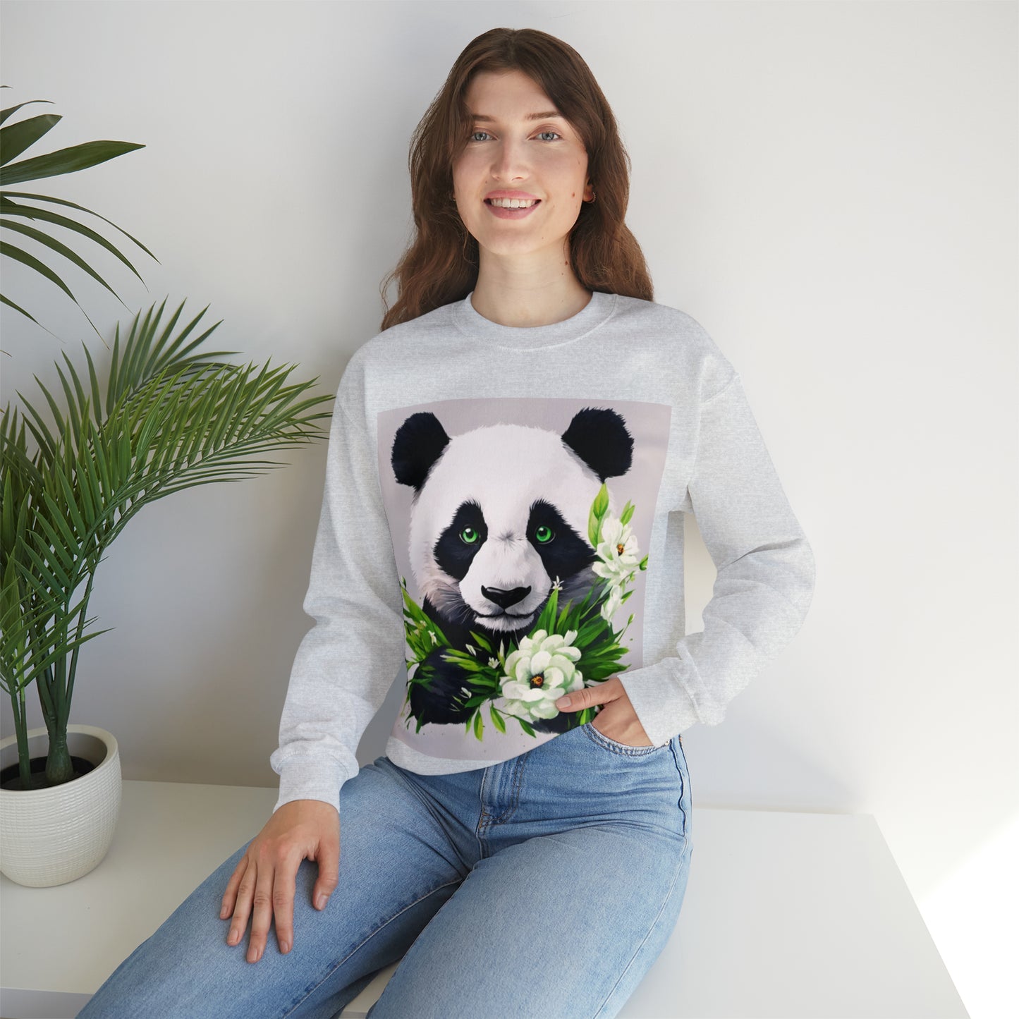 Flower Power Panda  Unisex Heavy Blend™ Crewneck Sweatshirt